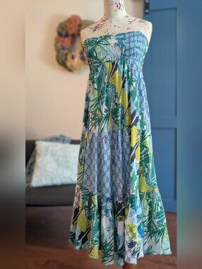 Karma Highway Strapless Tropical Print Maxi Skirt - Blue & Green